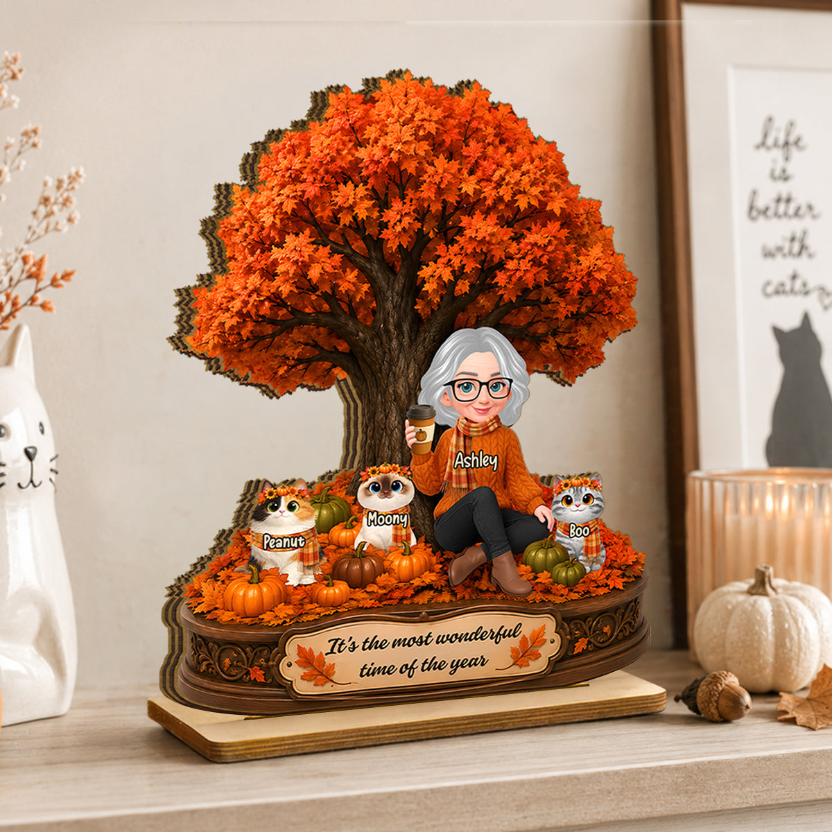 It's The Most Wonderful Time Of The Year Cats - Personalized 2-Layered Wooden Plaque - Fall Season Decor Gift, Gift For Cat Lovers