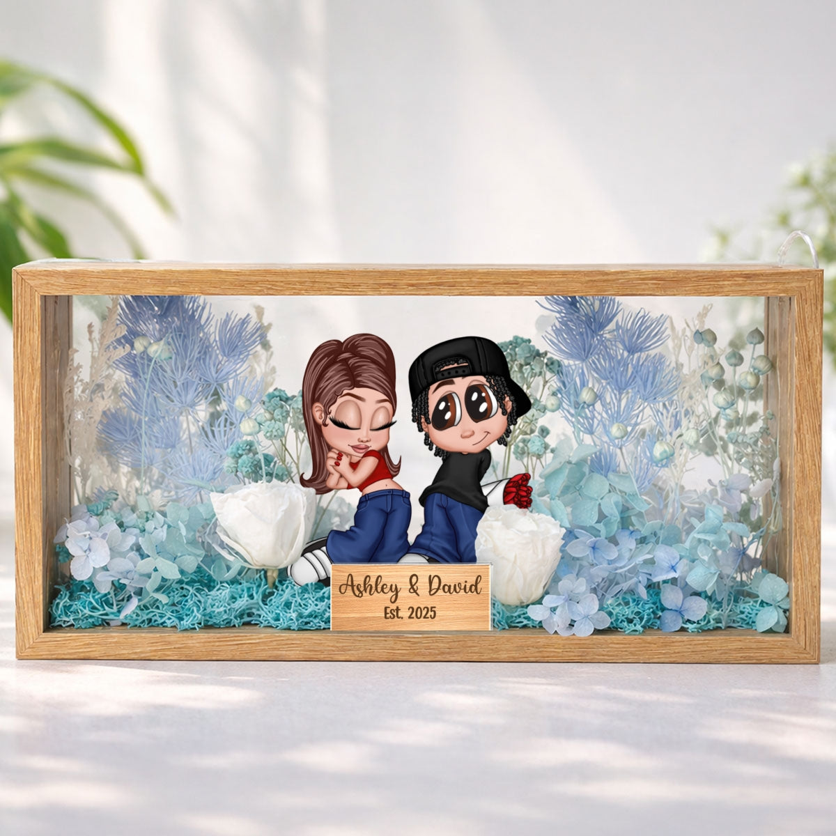 Eternal Love Y2K Couple - Personalized DIY Flower Shadow Box LED Night Light - Valentine's Day Gift, Anniversary Gift, Wedding Gift For Couple, For Him, For Her