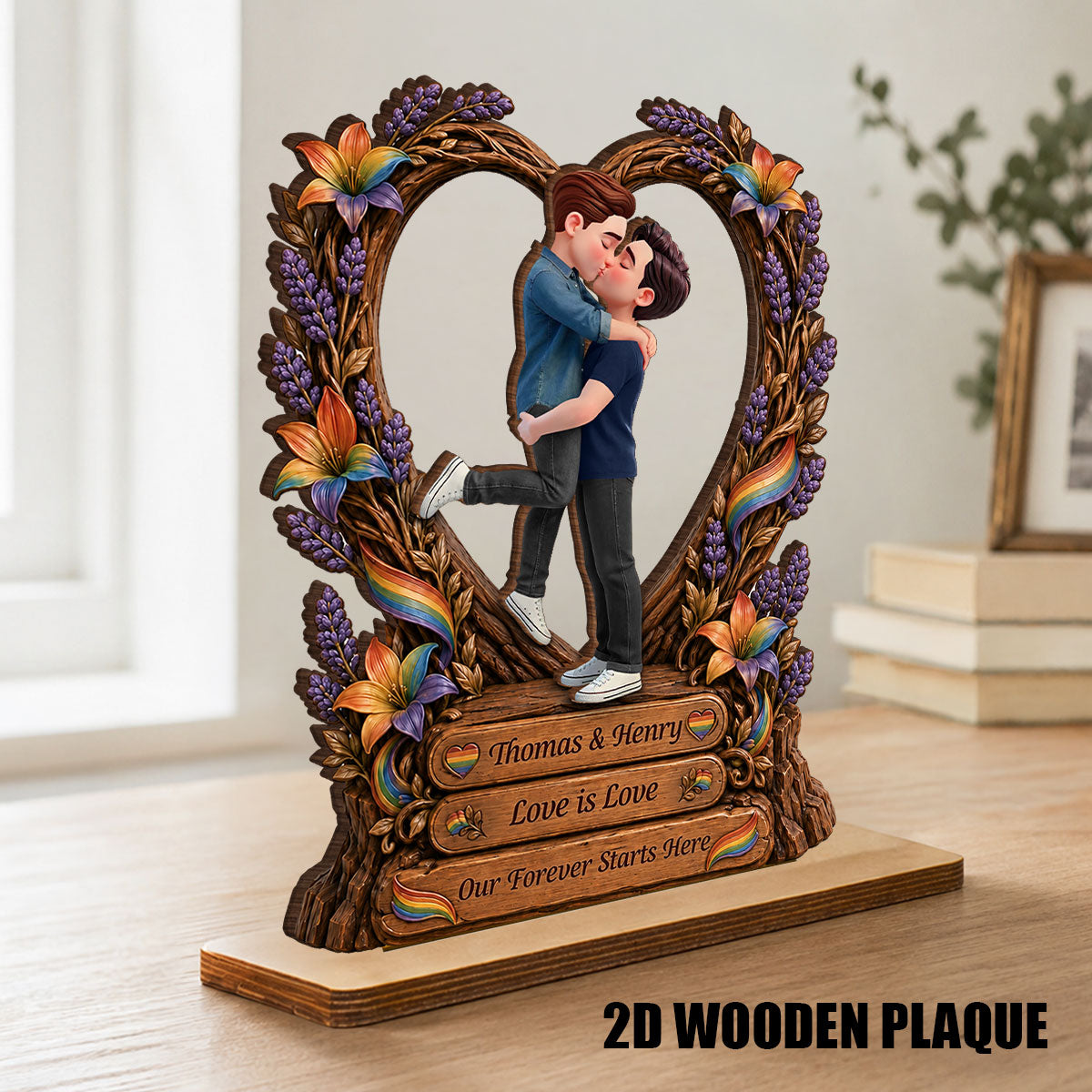 Our Forever Starts Here LGBT+ Couple - Personalized 2-Layered Wooden Plaque - Gift For Couple, Happy Pride Month