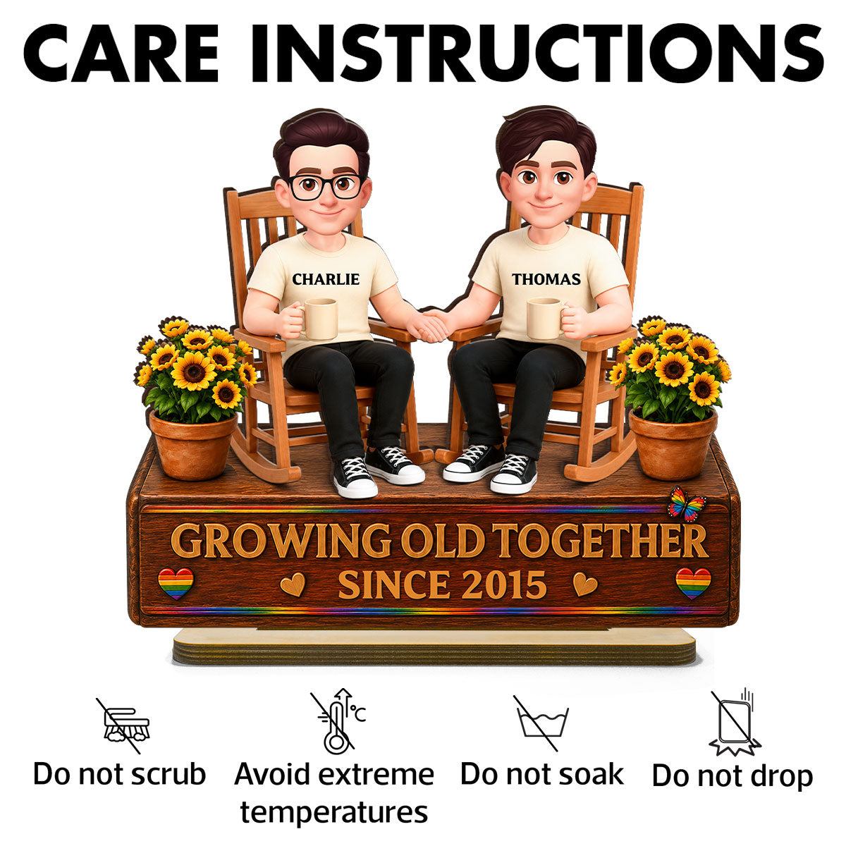 LGBT+ Couple Sitting On Garden - Personalized 2-Layered Wooden Plaque - Gift For Couple, Happy Pride Month