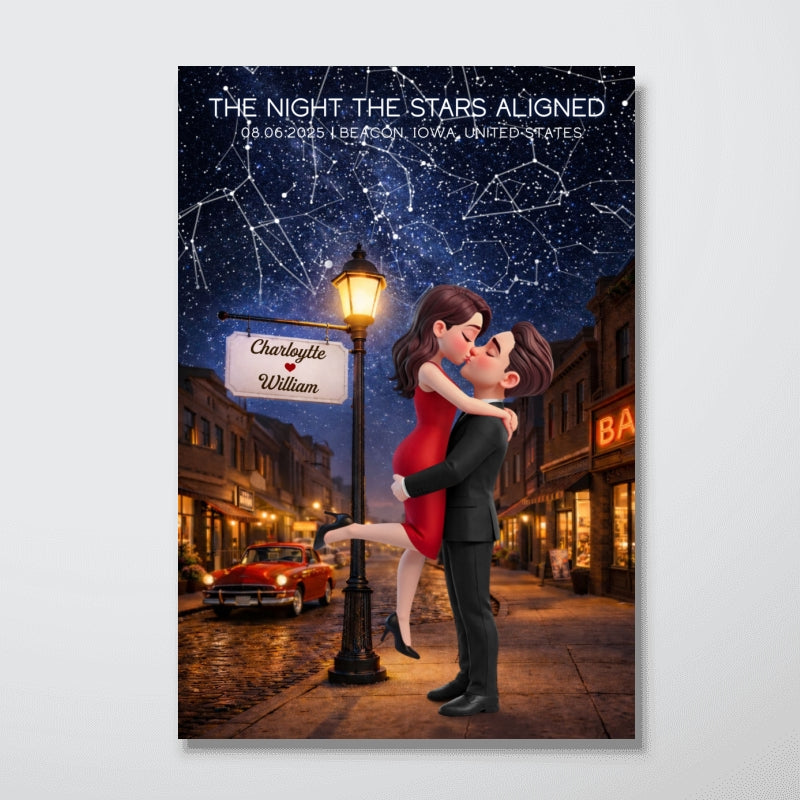 Eternal Love Couple Hugging Kissing Custom Star Map Anniversary Date - Personalized Poster - Valentine's Day Gift For Couple