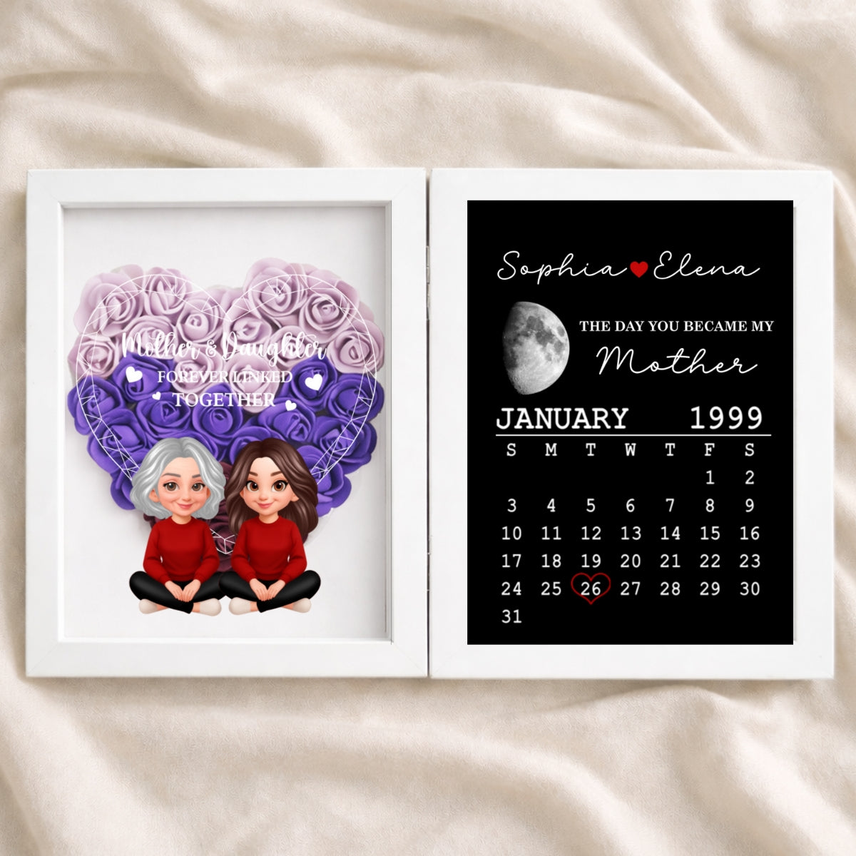 Mother Daughter Forever Linked Together - Personalized Flower Shadow Box - Gift For Mom