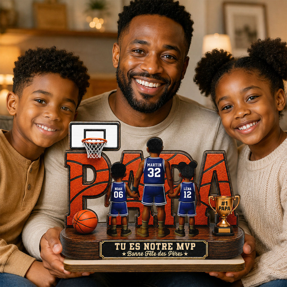 Papa basketteur légendaire - Tu es notre MVP - Plaque personnalisée en bois 2 couches - Cadeau de Fête des Pères pour papa, mari et fans de basketball