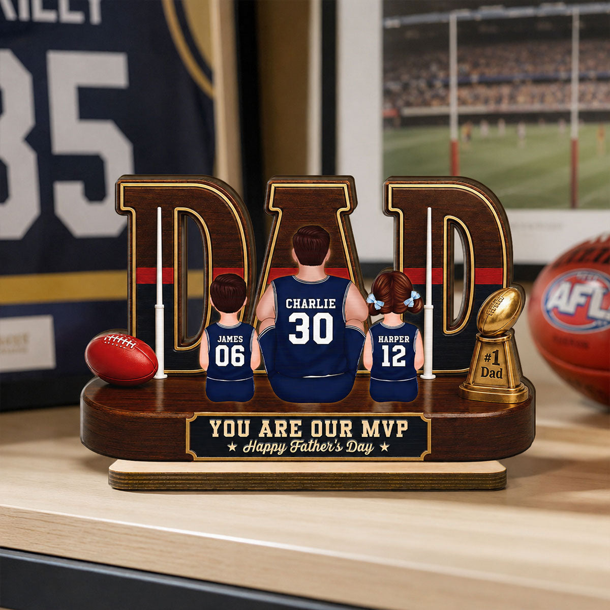 Australian Rules Football Dad Legend Daddy's Dream Team - Personalized 2-Layered Wooden Plaque - Father's Day Gift For Dad