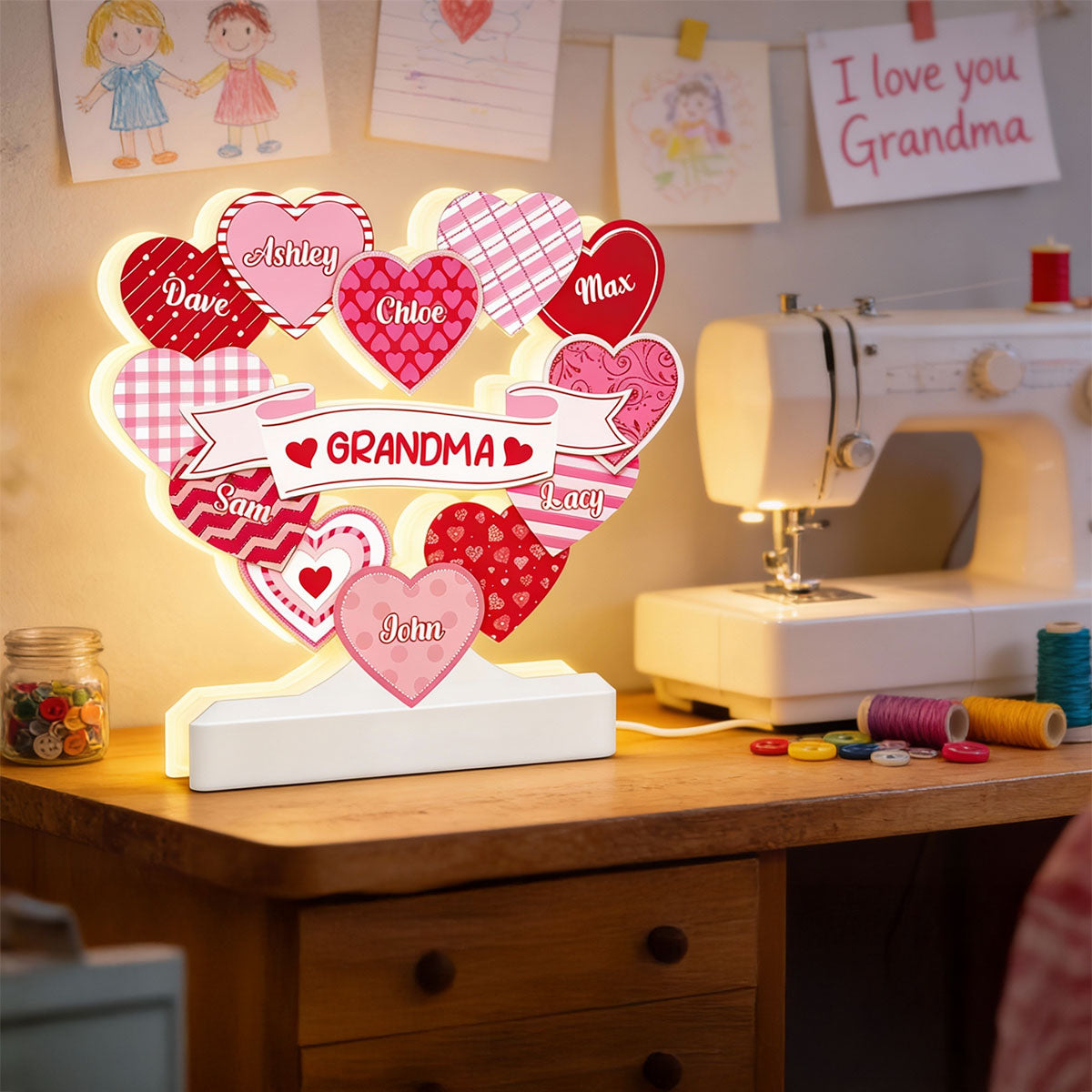 Grandma's Sweethearts Coquette Valentine's Day - Personalized Light Box - Home Decor Gift For Grandma