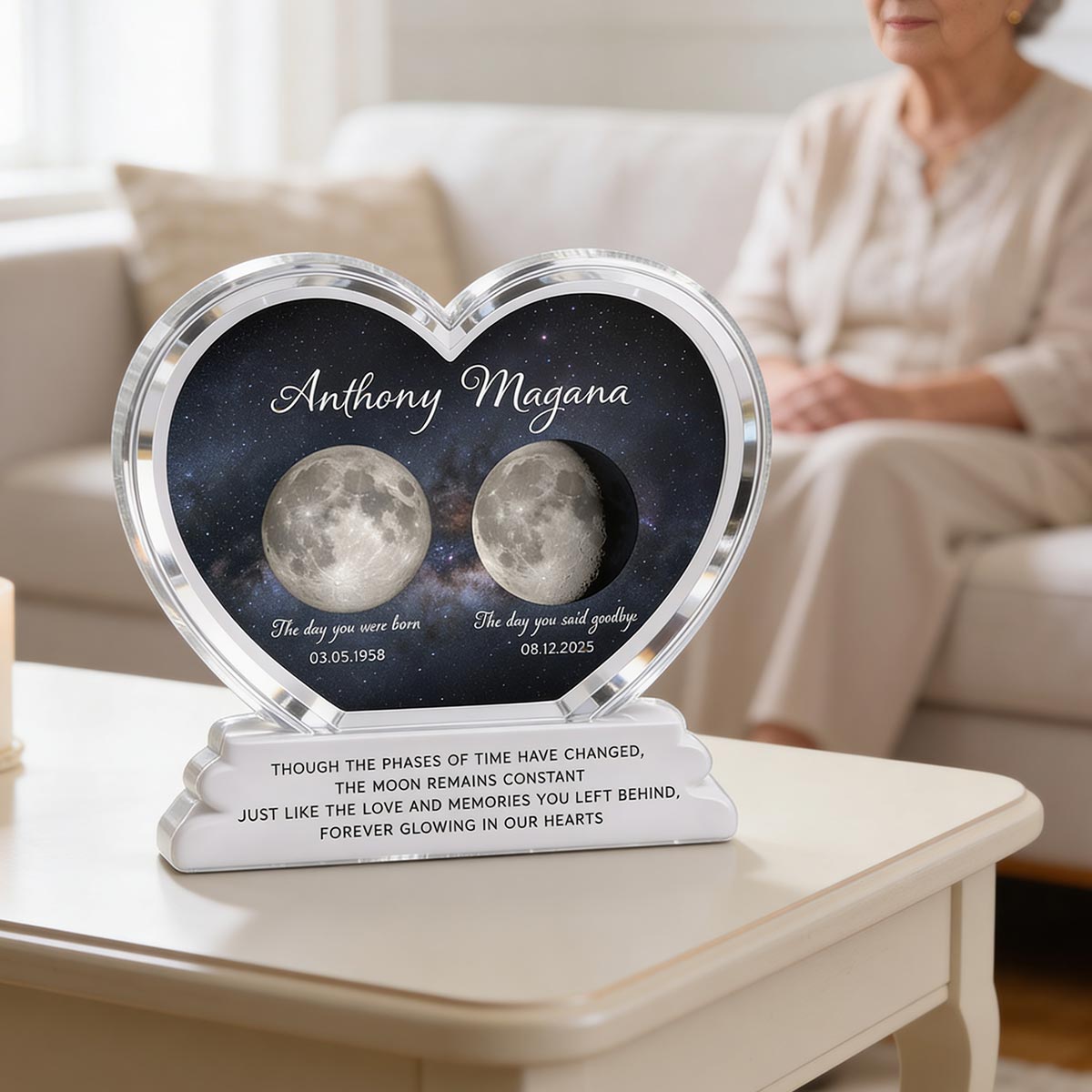 Lost Loved One Moon Phase Art 2D Flat - Personalized Acrylic Block Plaque - Memorial Keepsake Sympathy Gift