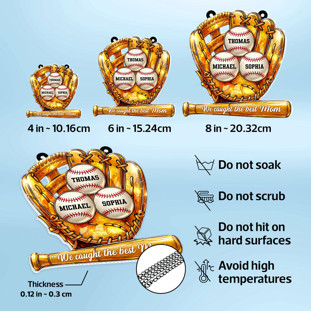 Baseball Glove We Caught the Best Mom - Personalized Suncatcher - Sentimental Mother's Day Gift for Mom, Wife