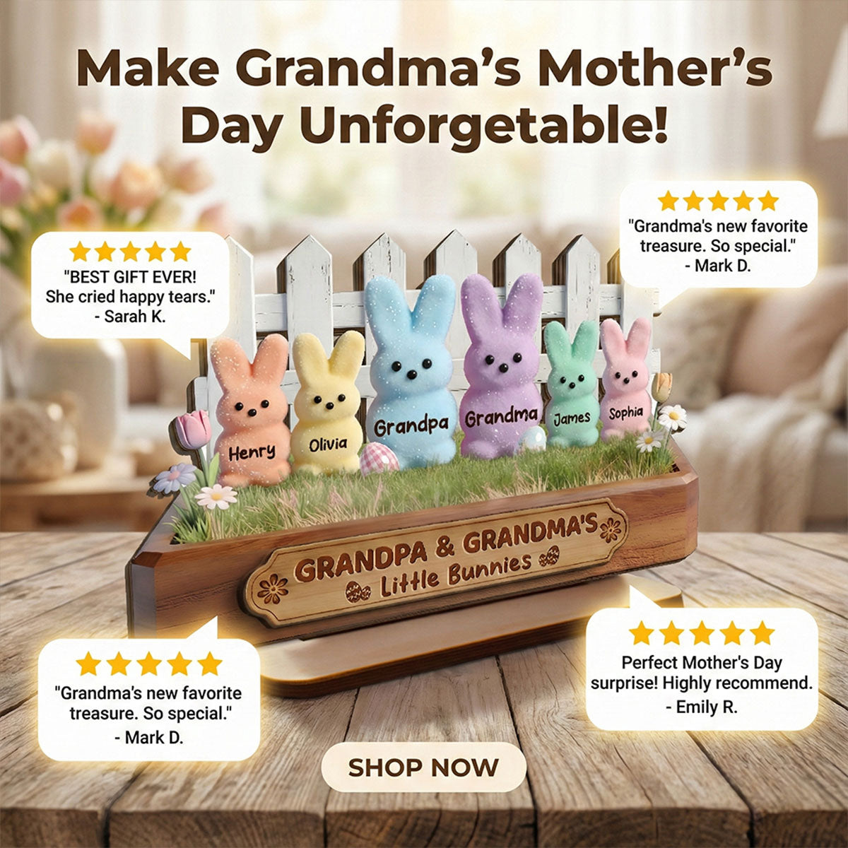Easter Grandma & Grandpa Little Bunnies - Personalized 2-Layered Wooden Plaque - Gift For Grandparents