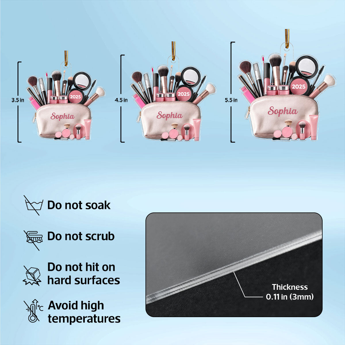 3D Effect Makeup Bag Beauty Brush - Personalized Acrylic Ornament - Christmas Gifts For Makeup Lovers, Christmas Tree Decor