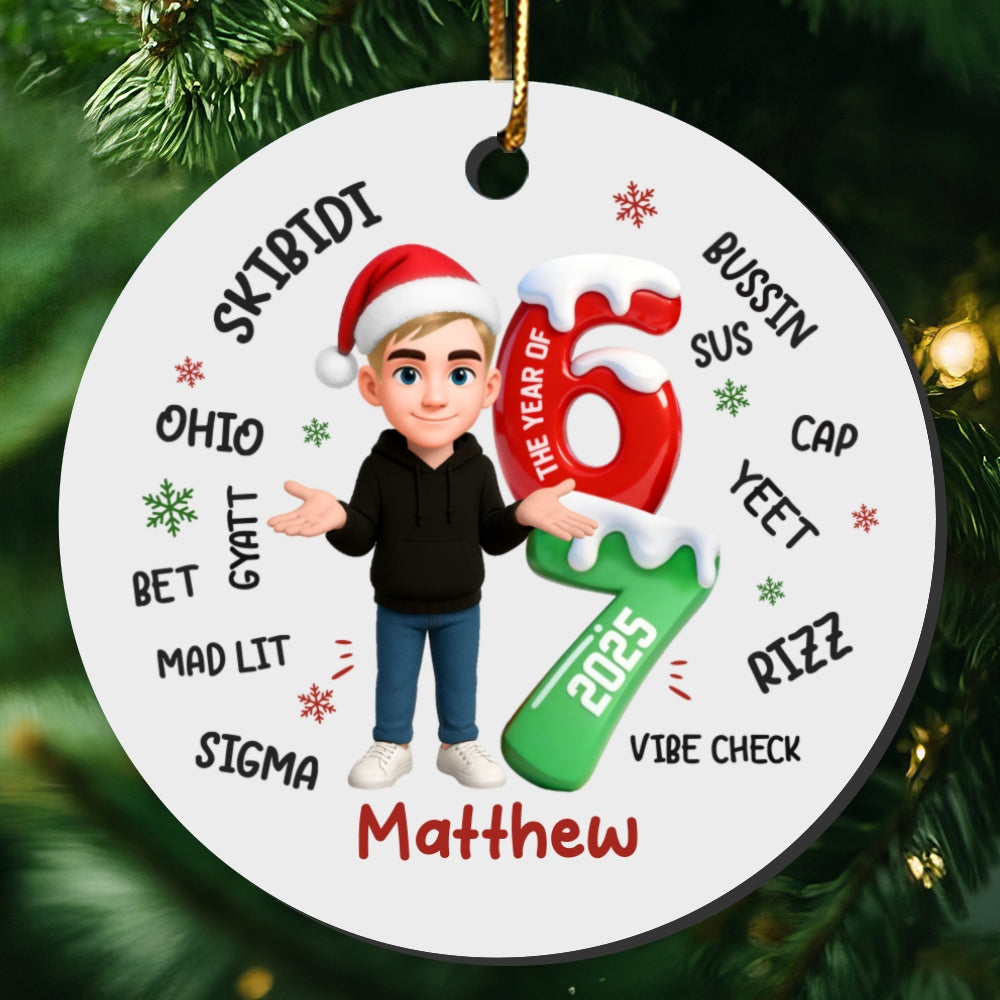 Teen Boy Girl 2025 Trending Slang Christmas 67 Six Seven Posing - Personalized Ceramic Ornament - Funny Christmas Gift For Teen, Grandkid, Gen Alpha