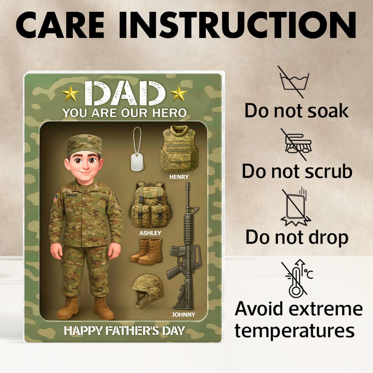 Proud Army Millitary Dad Hero - Personalized Acrylic Block Plaque - Gift For Marine Dad