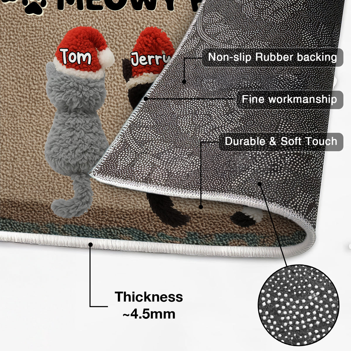 Meowy Fluffymas Funny Cats Latch Hook Yarn Faux - Personalized Doormat - Christmas Decor for Pet Lovers