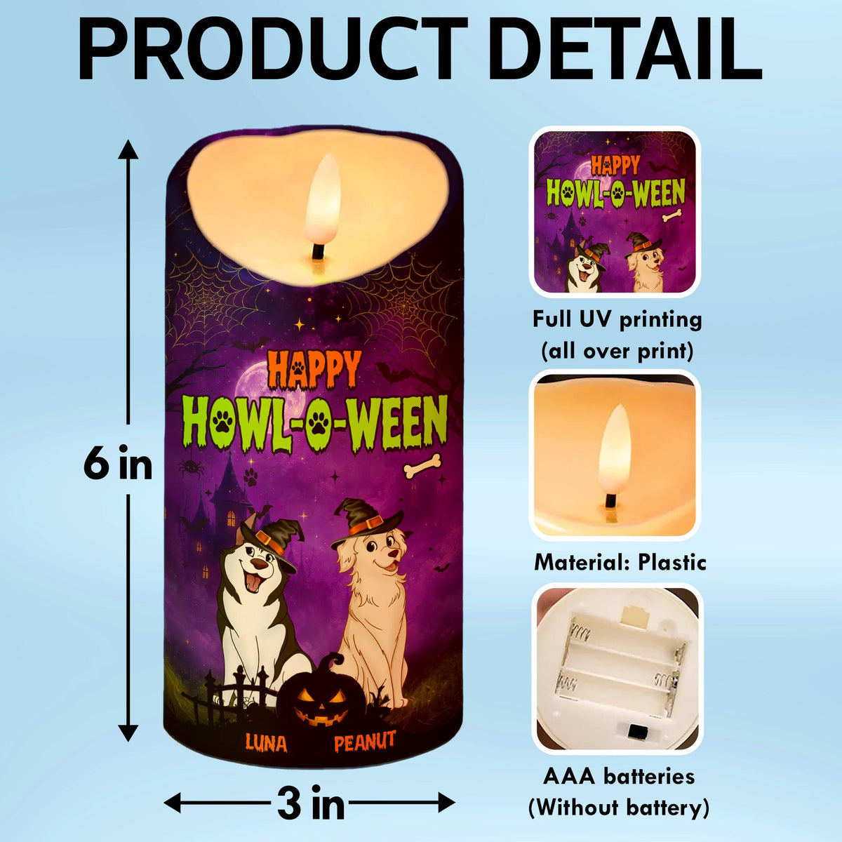Dog Mom Happy Howloween Purple Magical Theme - Personalized LED Candle - Pawfect Halloween Decor for Dog Lover