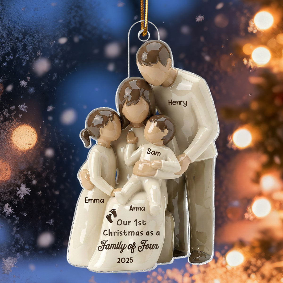 3D Effect First Christmas As Family Of Four - Personalized Acrylic Ornament