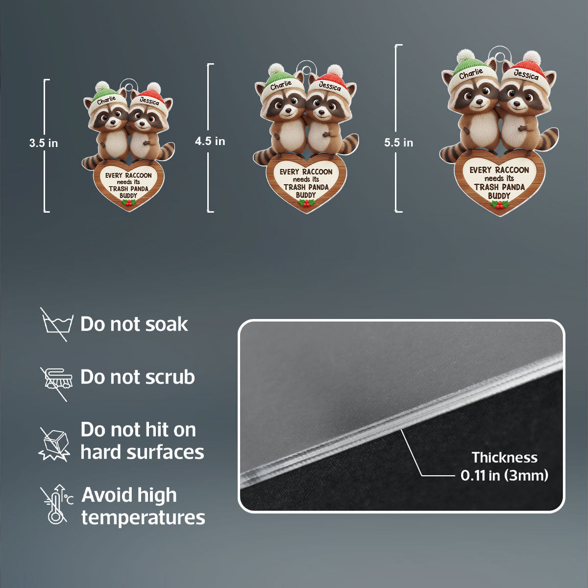 Every Raccoon Needs Their Trash Panda Buddy - Personalized Acrylic Ornament - Christmas Gift for Newlyweds