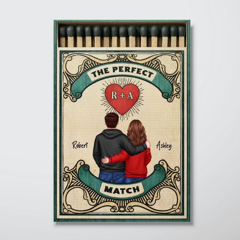Retro Vintage Nostalgia Romance The Perfect Match Couple Matchbox - Personalized Poster - Heartfelt Gift For Couple