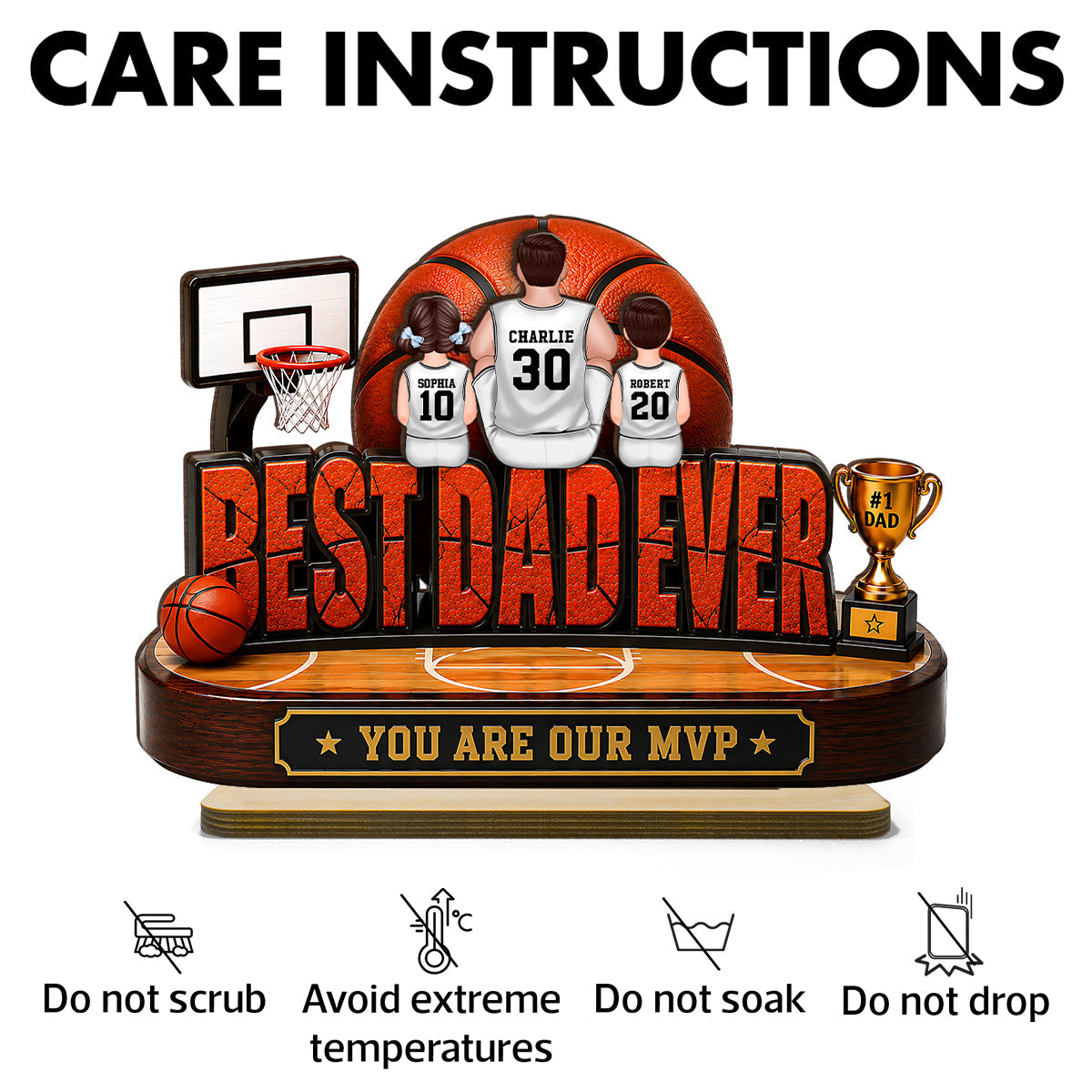 Best Dad Ever Basket Dad & Kids - Personalized 2-Layered Wooden Plaque - Gift For Dad, Husband