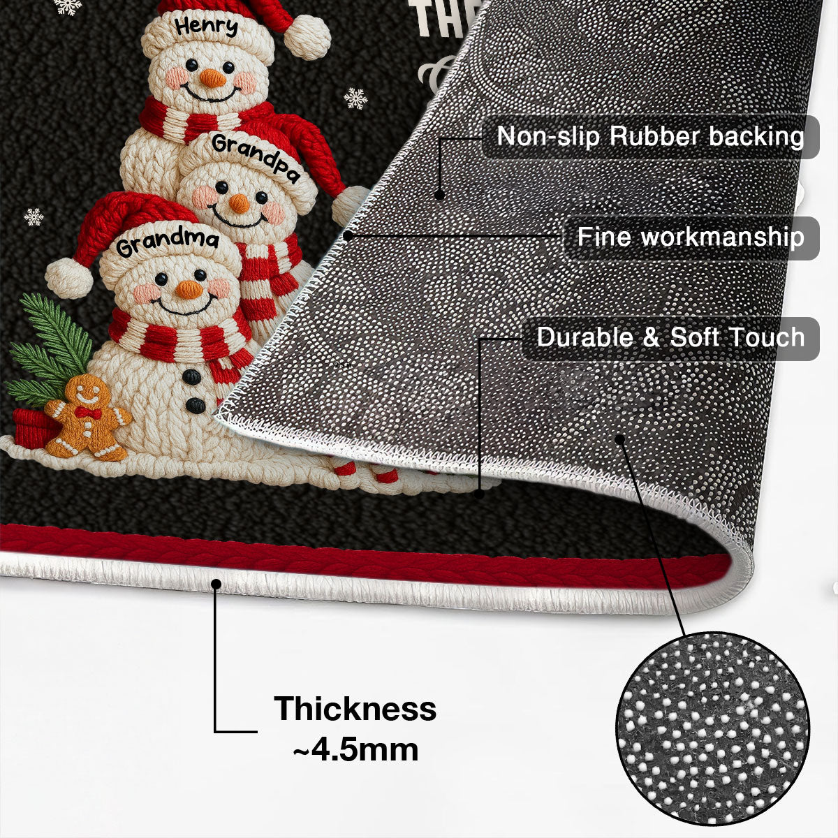 No Place Like Grandma Grandpa Snowman Latch Hook Yarn Faux - Personalized Doormat - Festive Christmas Decor for Grandparents
