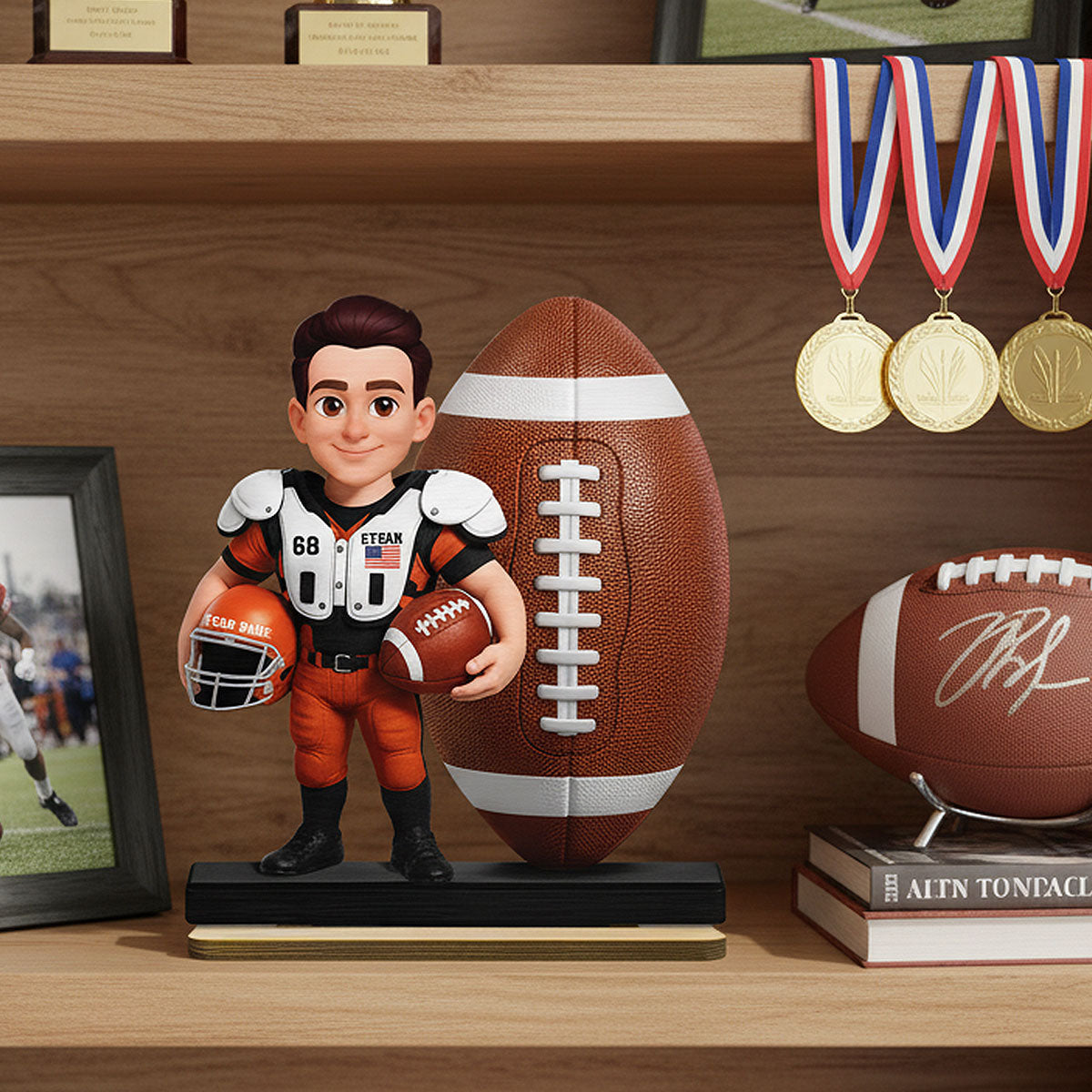 Proud American Football Player - Personalized 2-Layered Wooden Plaque - Gift For Football Players, Football Lovers