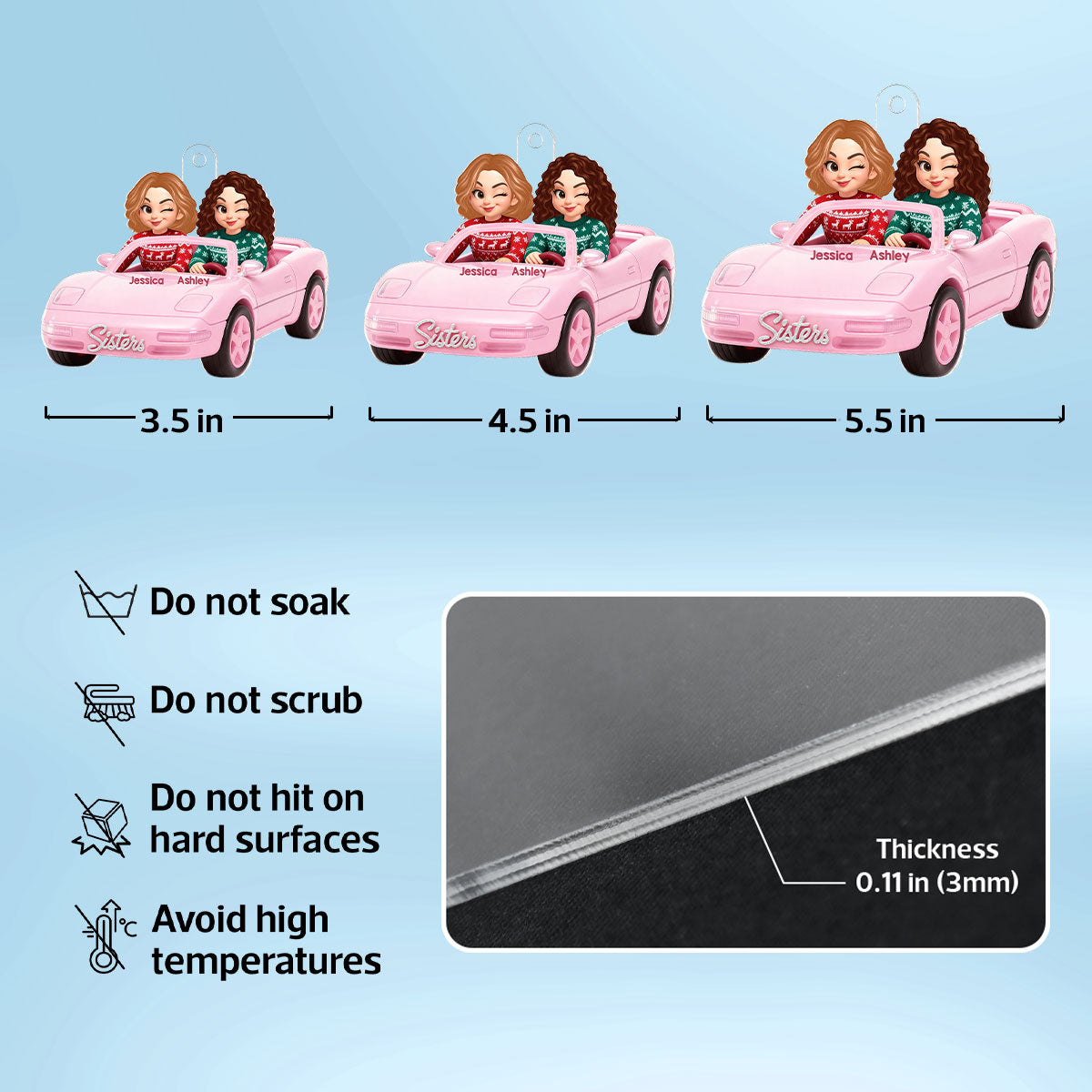 Doll Besties Driving Pink Car - Personalized Acrylic Ornament - Christmas Gift for Besties
