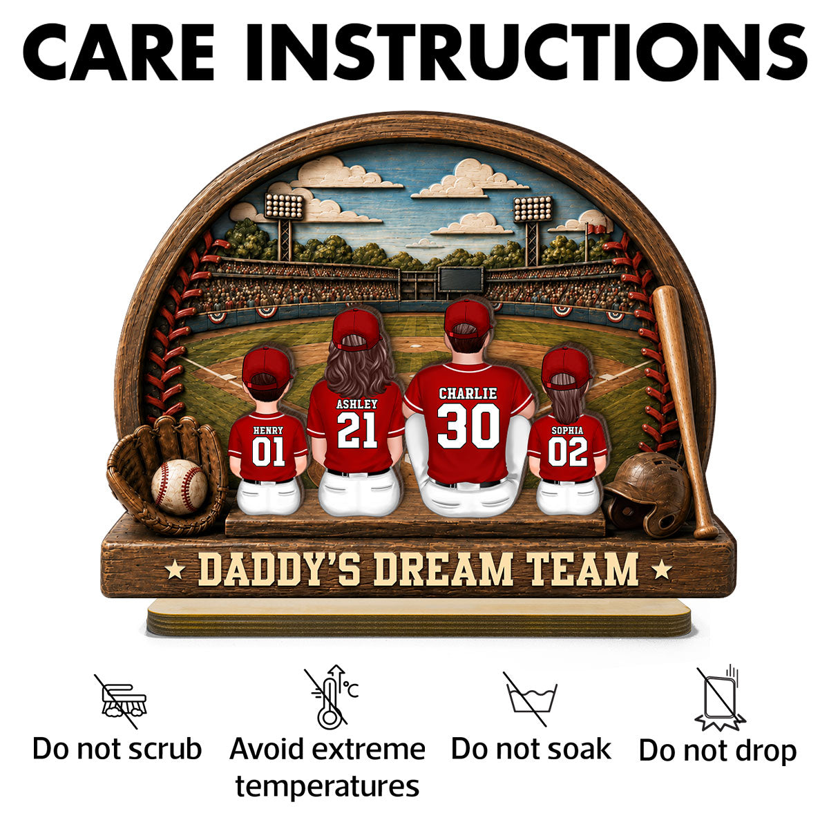 Retro Vintage Baseball Daddy's Dream Team - Personalized 2-Layered Wooden Plaque - Gift For Dad