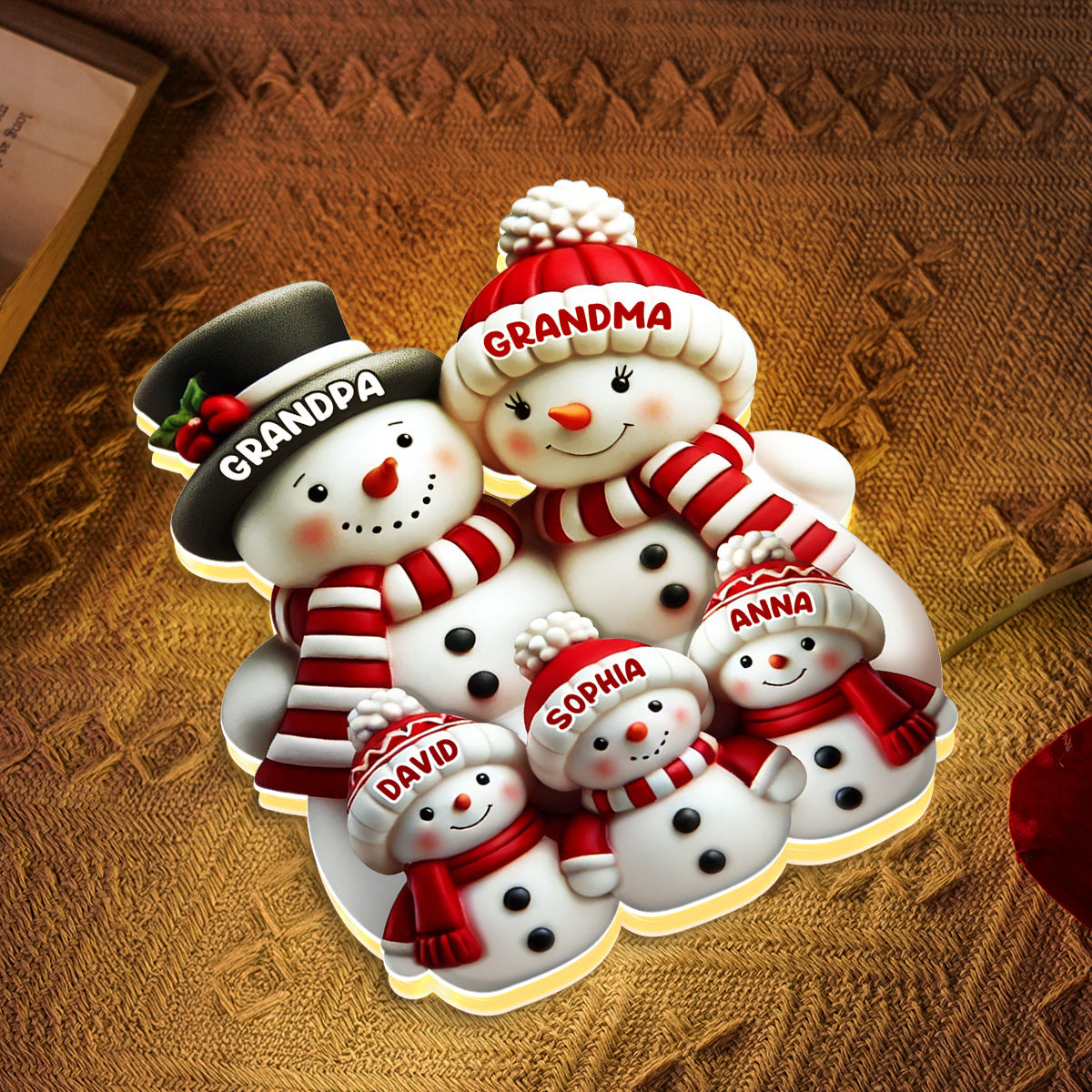 Cute Snowman 2D Flat Printed - Personalized Light Box - Christmas Decor For Family, Grandma, Grandpa