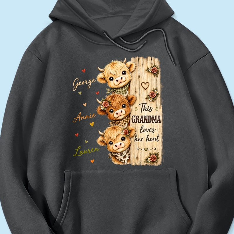 This Grandma Loves Her Herd Highland Cow - Personalized Shirt - Trendy Cozy Fall Shirt for Grandma