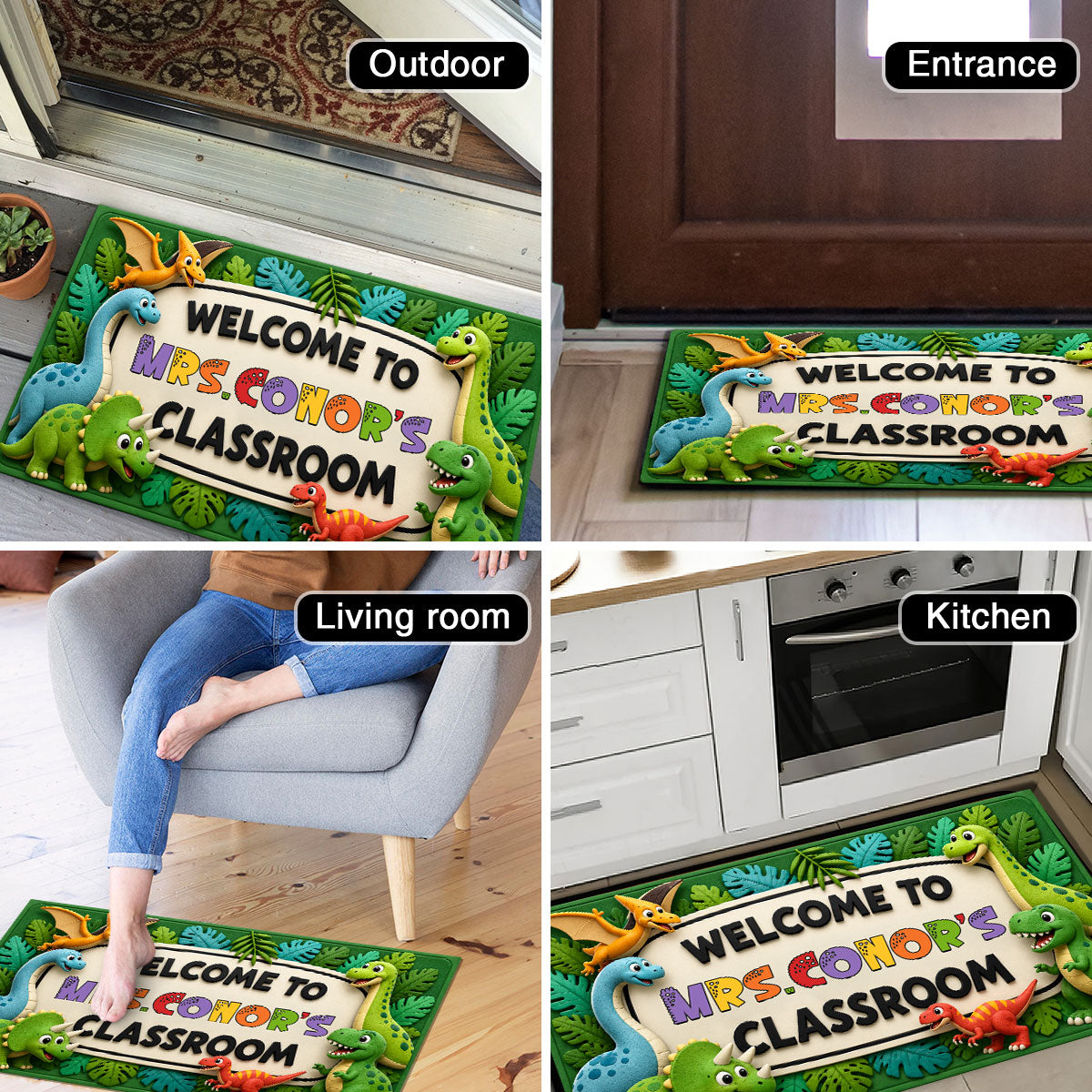 Kids Safari Dinosaur Welcome To Classroom - Personalized Doormat - Back To School Gift For Teachers, Classroom Decors