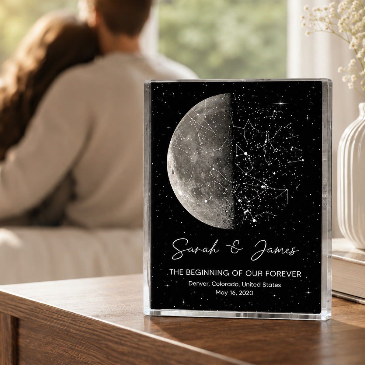 The Night It All Began Custom Moon Phase & Star Map - Personalized Acrylic Block Plaque - Gift For Couple