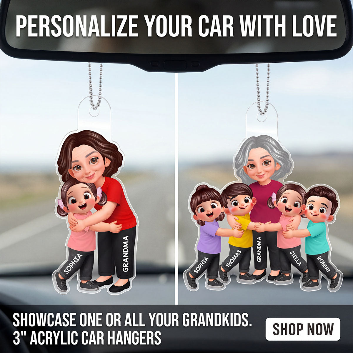 Grandma Grandkids Hugging - Personalized Acrylic Car Hanger - Mother's Day Gift For Grandma, Mom