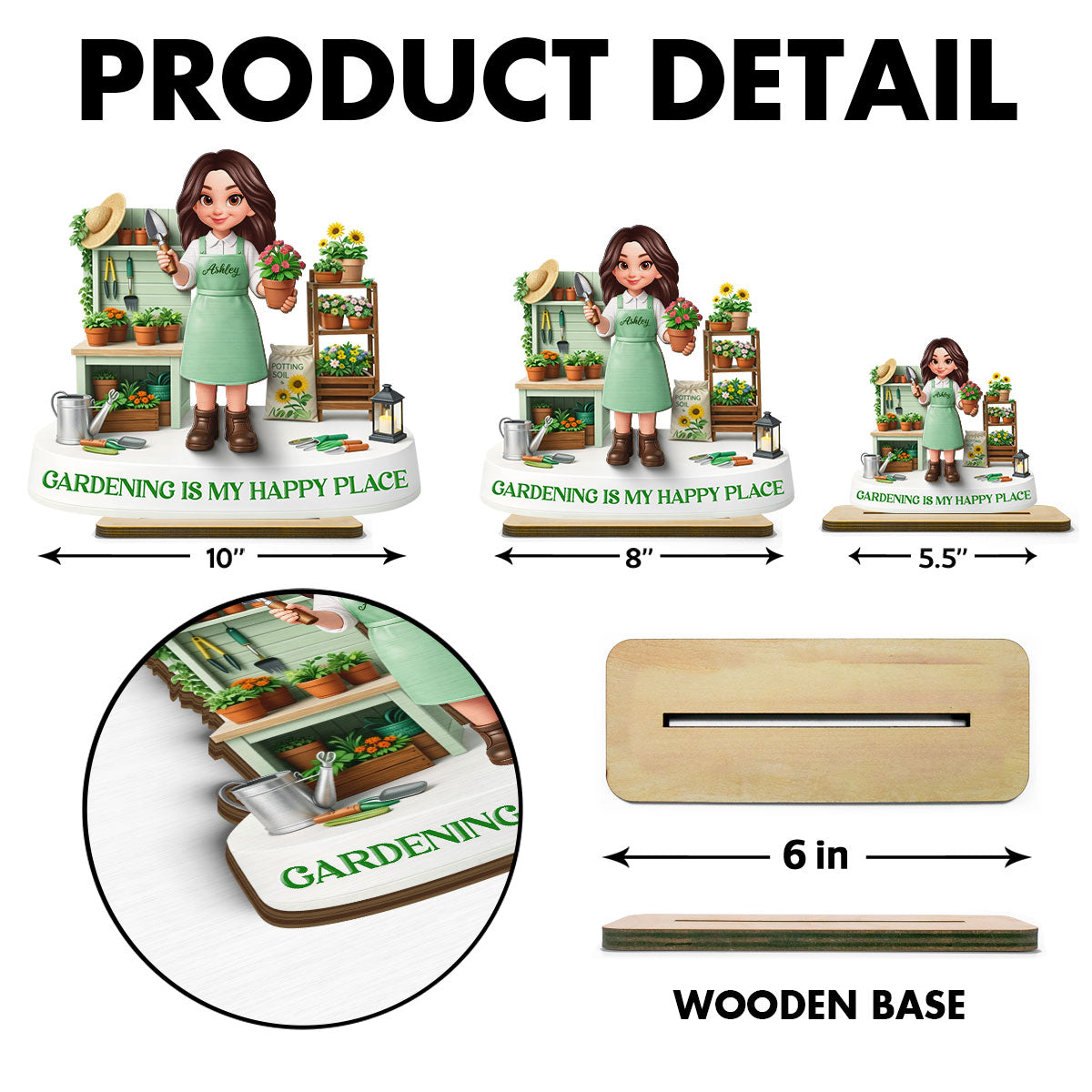 Gardening Is My Happy Place - Personalized 2-Layered Wooden Plaque - Gift For Mom, Grandma