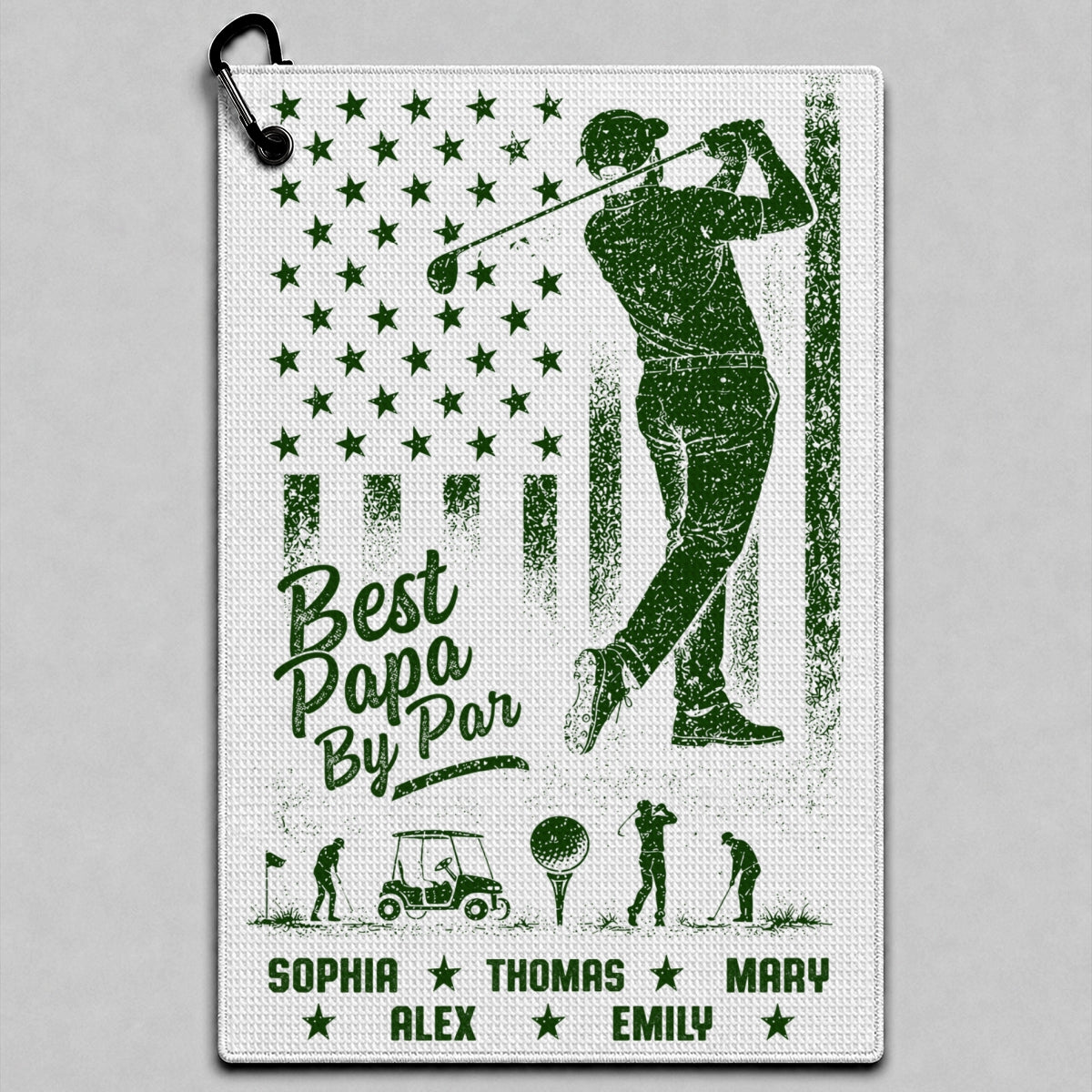 Best Dad Grandpa By Par Nation Flag Kid Custom Name - Personalized Golf Towel - Father's Day Gift For Golfers