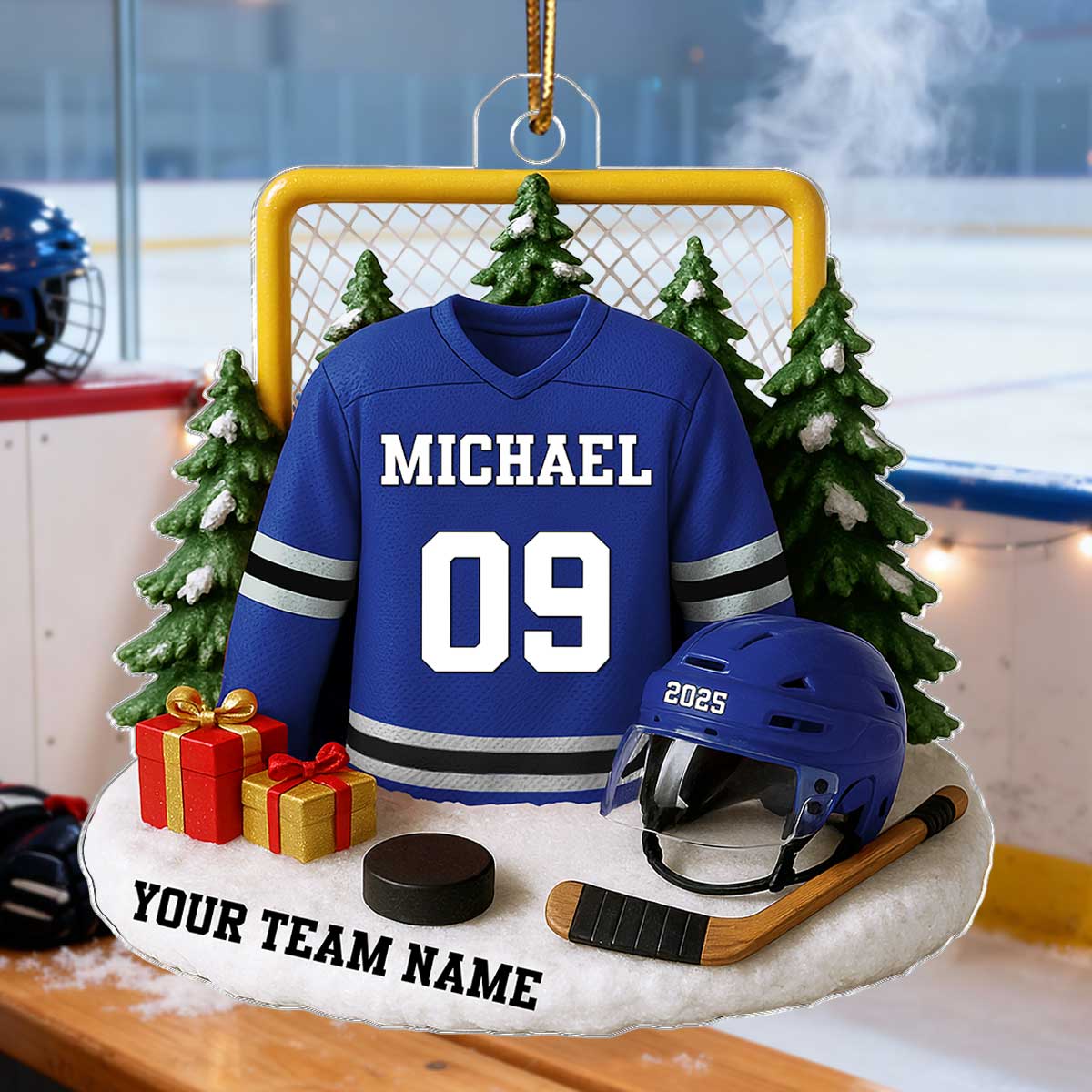 3D Effect Hockey Player Uniform - Personalized Acrylic Ornament - Christmas Gift For Hockey Players, Hockey Team