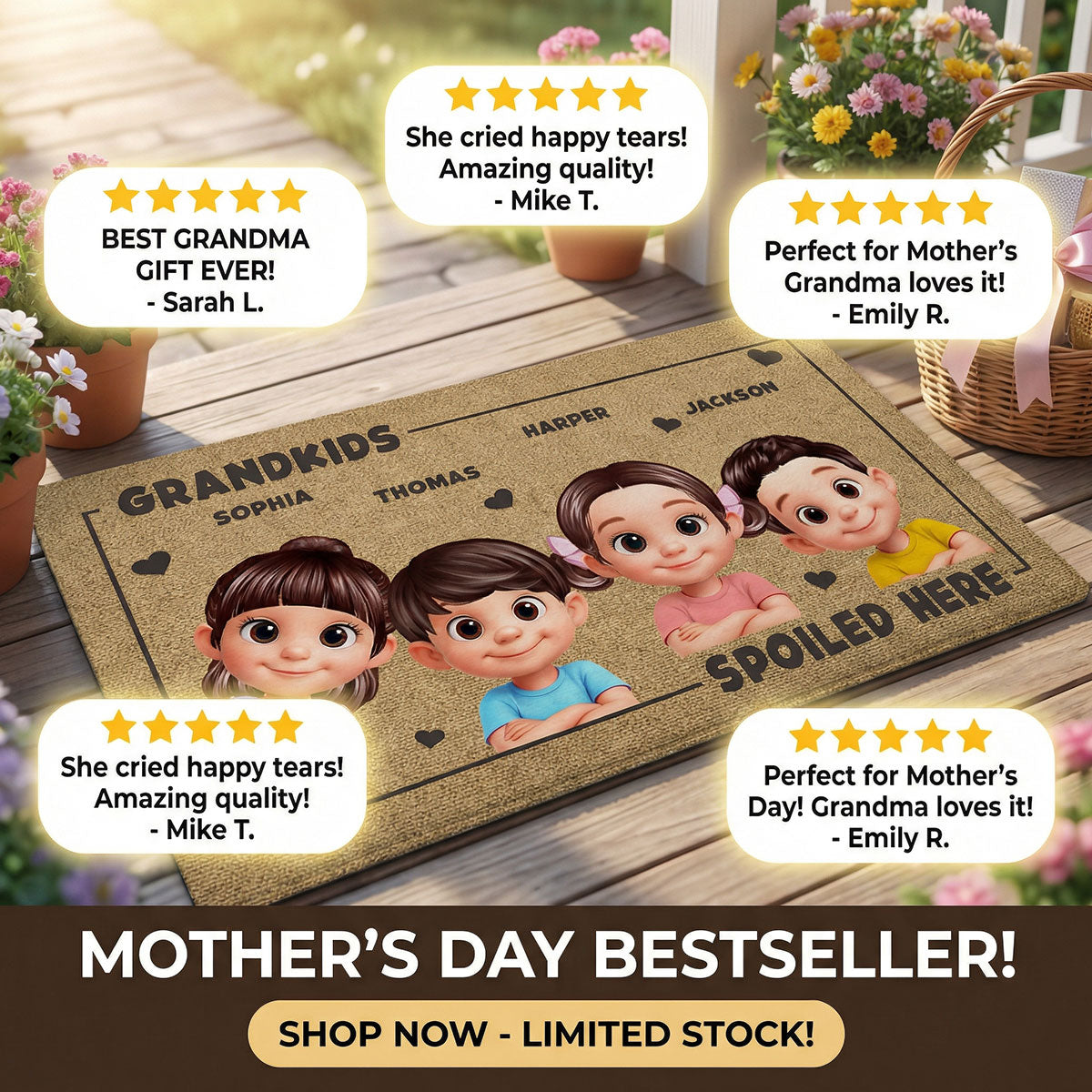 Grandkids Spoiled Here - Personalized Doormat - Mother's Day Gift For Grandma, Gift For Grandparents