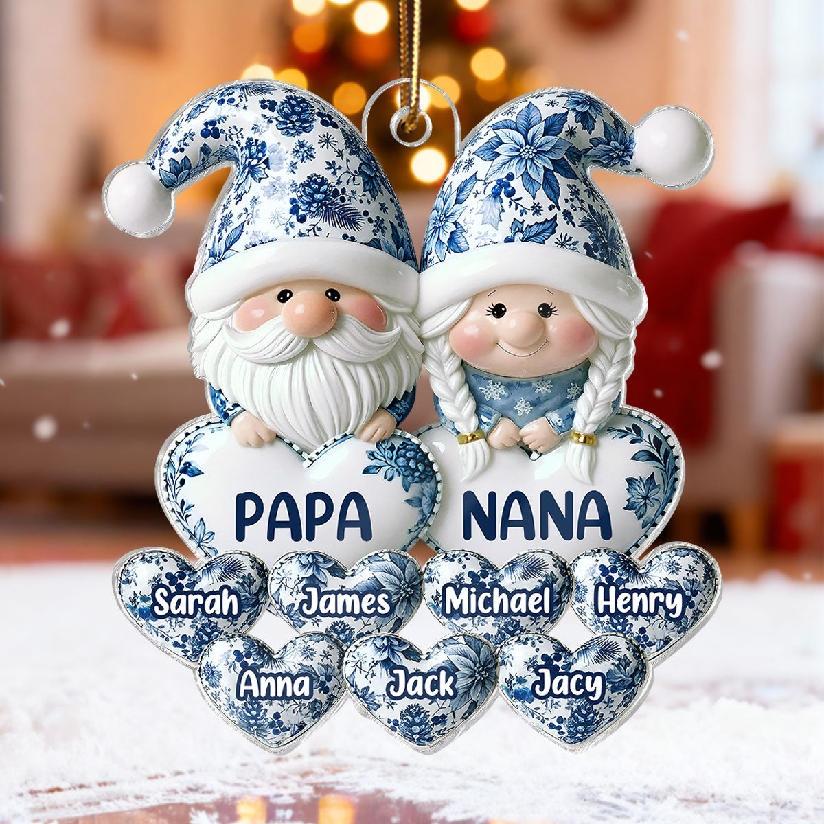 3D Effect Timeless Vintage Toile De Jouy Gnome Grandparents - Personalized Acrylic Ornament - Gift For Grandparents