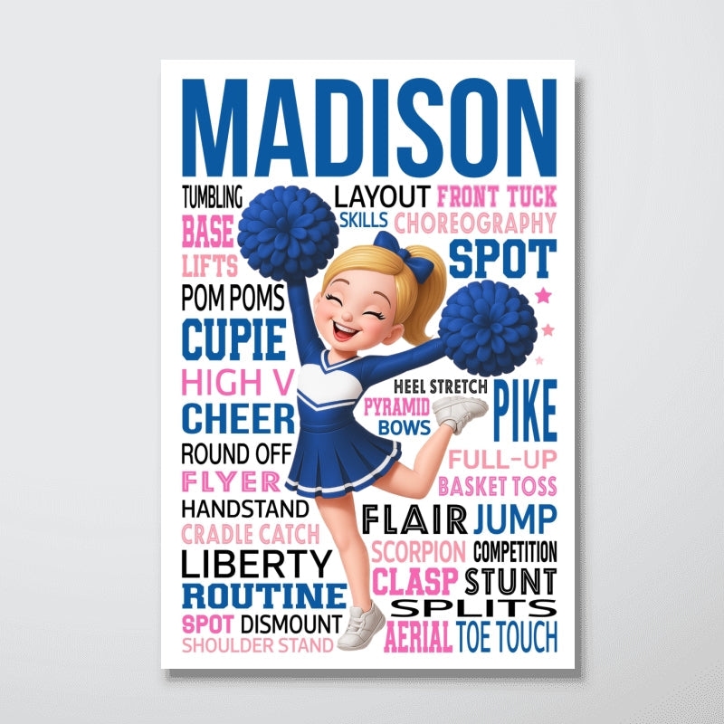Typography Art Cheerleader Girl - Personalized Poster - Gift For Daughter, Granddaughter, Cheer Team Gift, Cheerleading Print