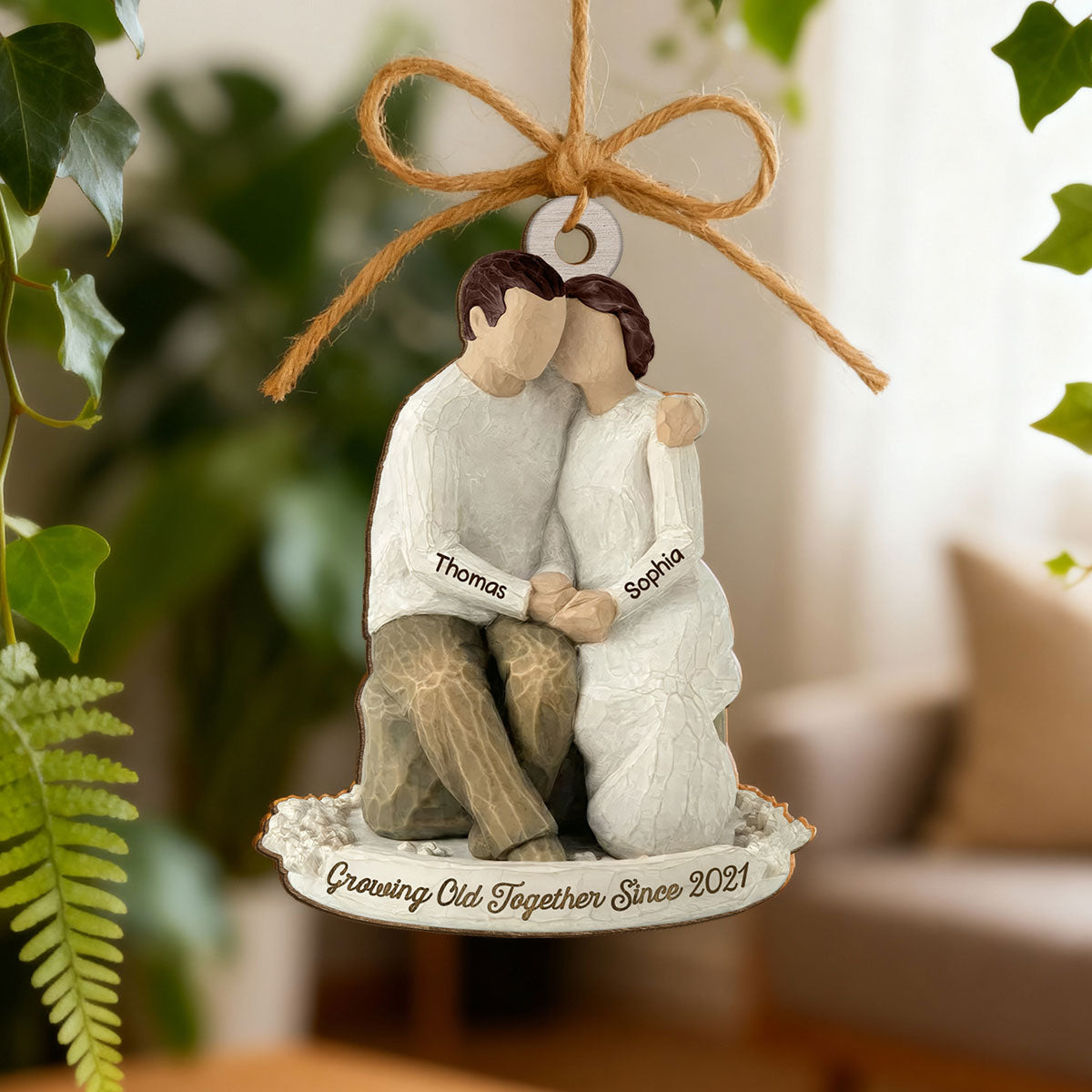 3D Effect Couple Grow Old Together - Personalized Wooden Ornament - Anniversary, Valentine's Day Gift For Him, Gift For Her