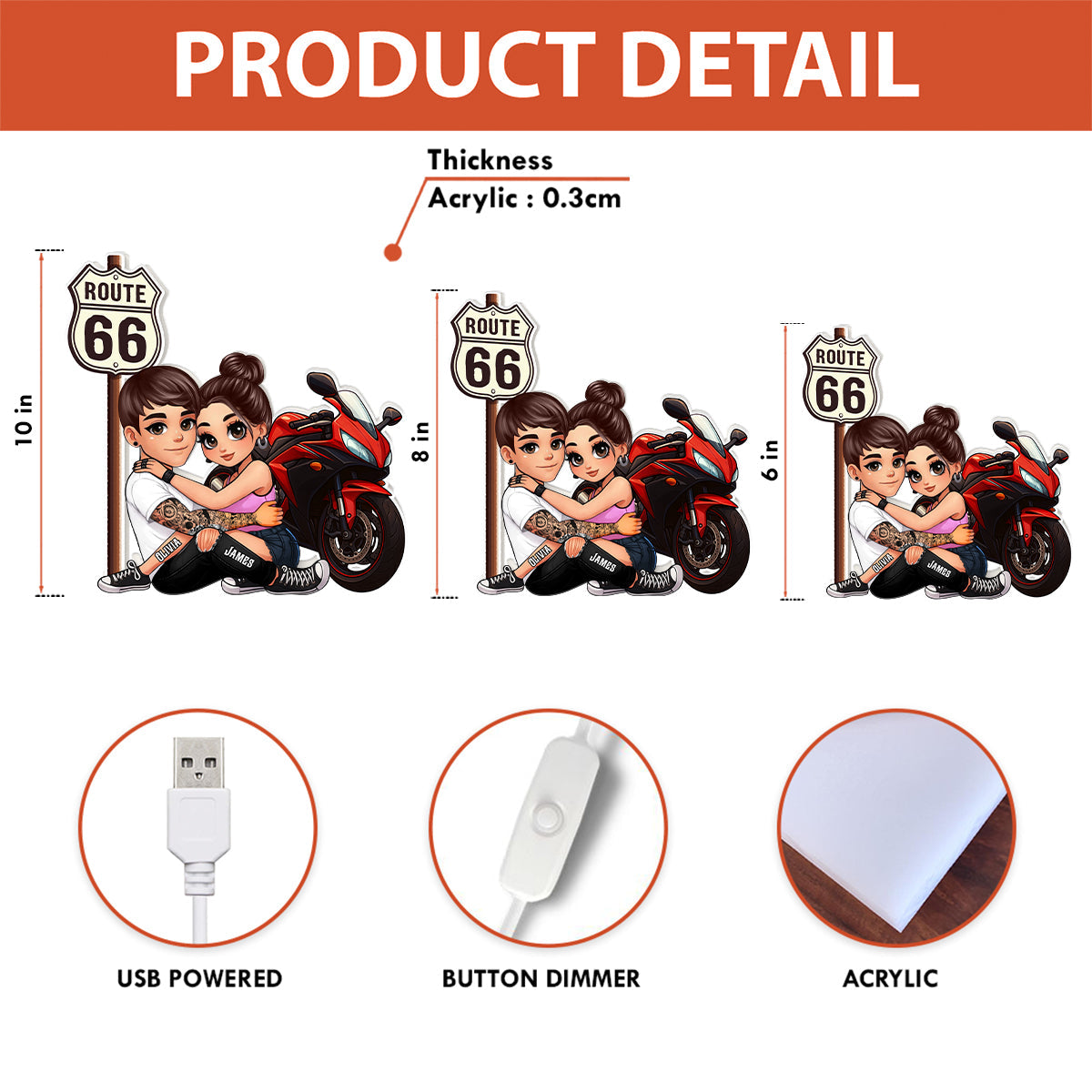 Bikers Couple Riding Partners for Life - Personalized Light Box - Gift for Him, Gift for Her