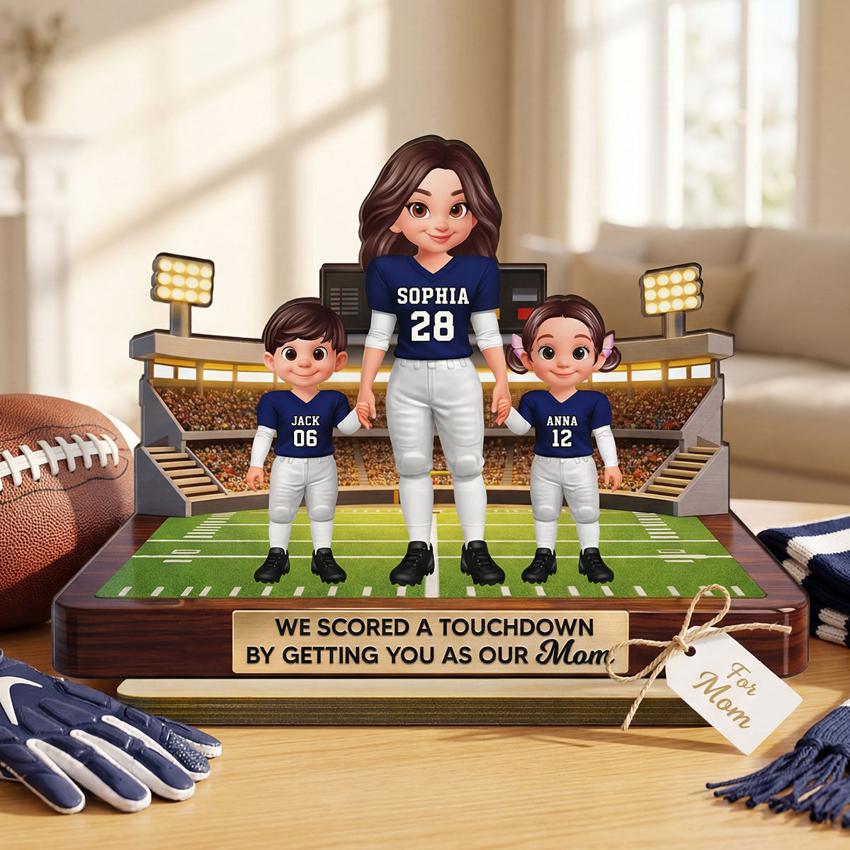 American Football Mom We Scored A Touchdown - Personalized 2-Layered Wooden Plaque - Mother's Day Gift For Mom