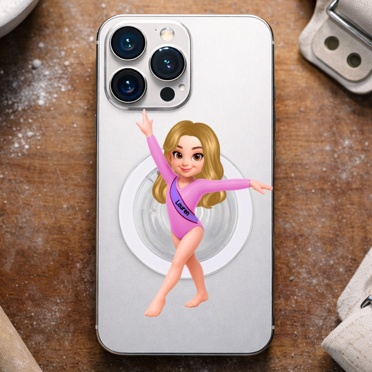 3D Effect Gymnastic Girl - Personalized Acrylic Magnetic Phone Grip - Gift For Daughter Granddaughter, Girlfriend