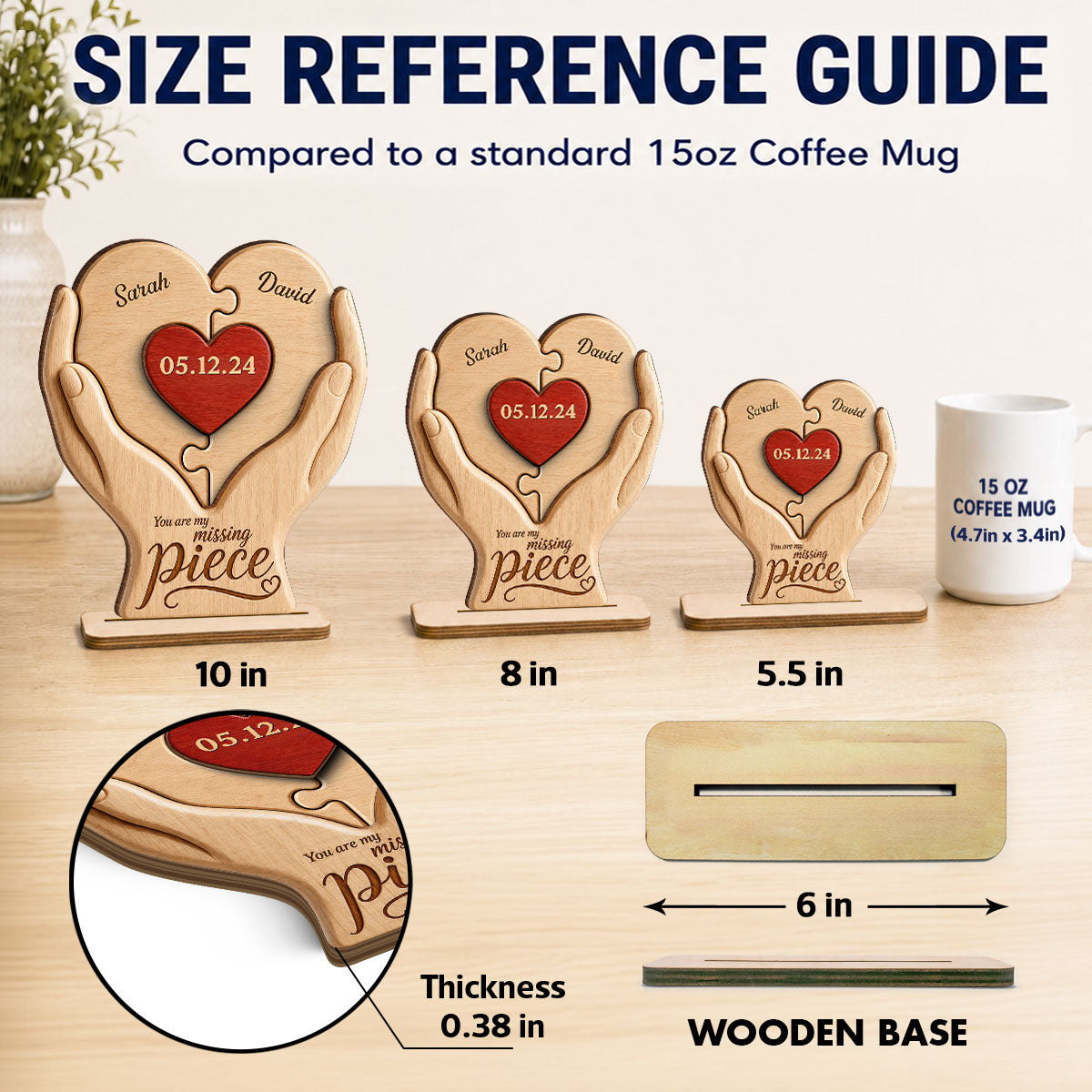 You Are My Missing Piece Couple Anniversary Date - Personalized 2-Layered Wooden Plaque - Heartfelt Gift for Her, for Him