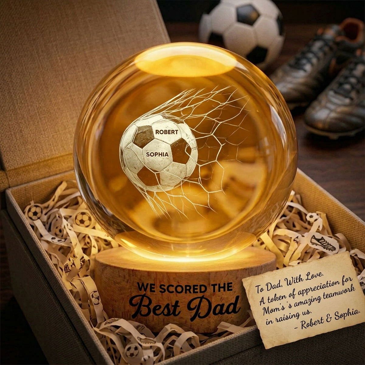 We Scored The Best Dad - Personalized Crystal Ball LED Night Light -  Gift For Soccer Dad