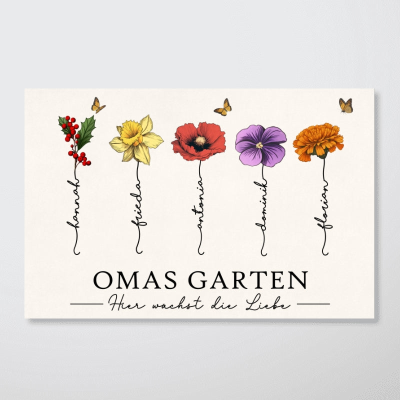 Omas Garten mit Geburtsblumen – Personalisiertes Poster – Muttertagsgeschenk für Oma