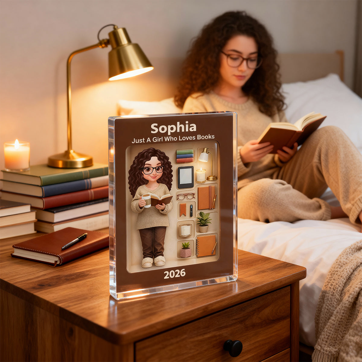 Book Lover 3D Action Figure - Personalized Acrylic Block - Gift for Book Lovers