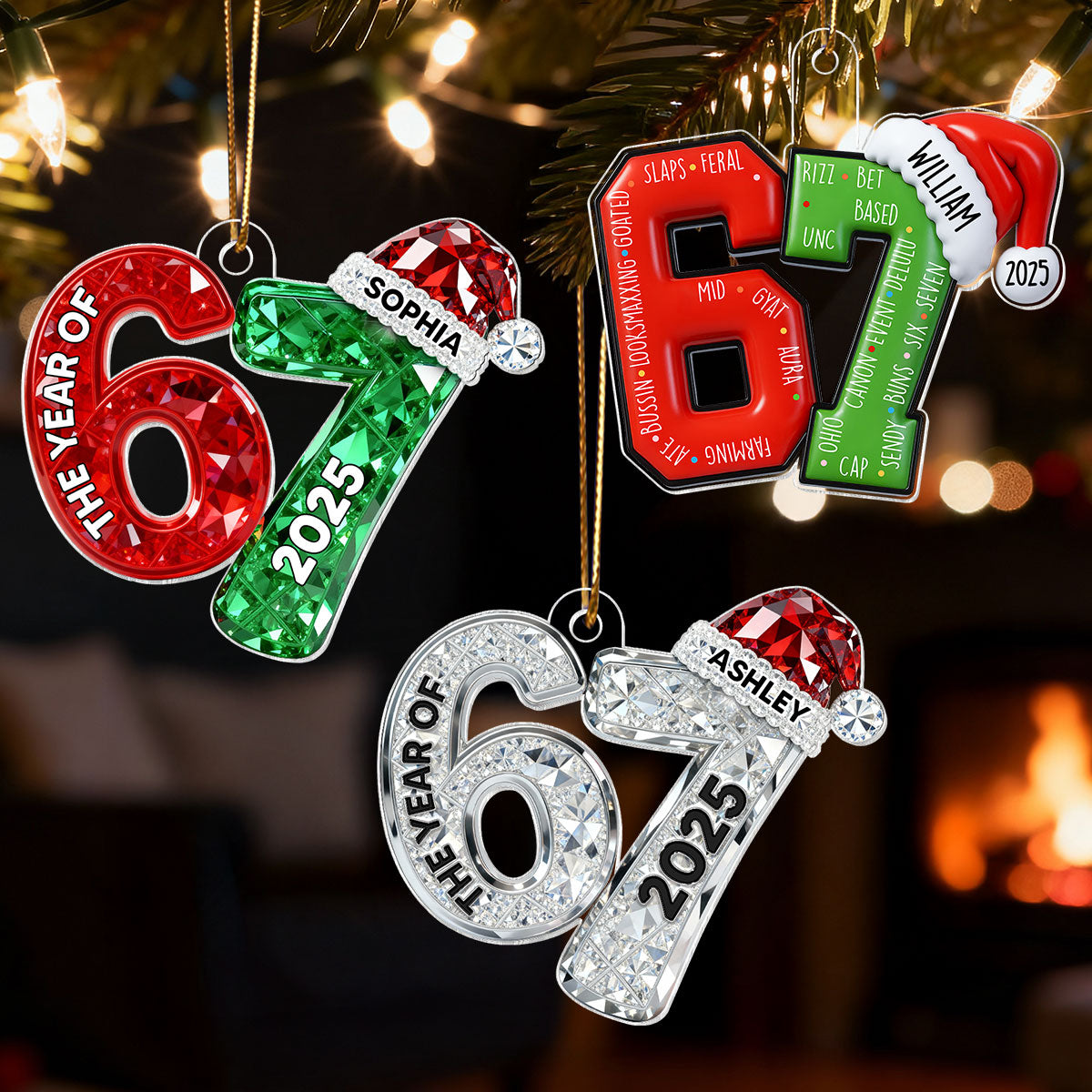 3D Effect 67 Six Seven 2025 Slang Christmas Various Designs - Personalized Acrylic Ornament - Funny Christmas Gift For Teen, Grandkid, Gen Alpha