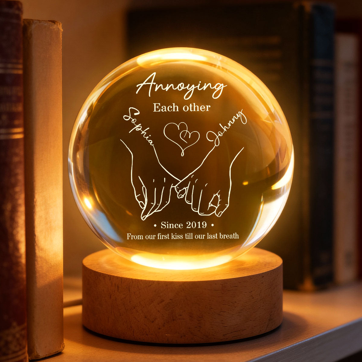 Annoying Each Other and Still Going Strong - Personalized Crystal Ball LED Night Light - Sentimental Valentine's Day Gift for Her, for Him