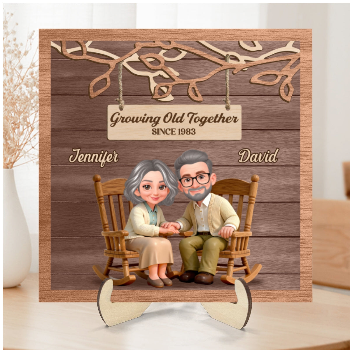 Couple Under Eternal Tree Of Love - Personalized 2-Layered Wooden Plaque - Gift For Couple