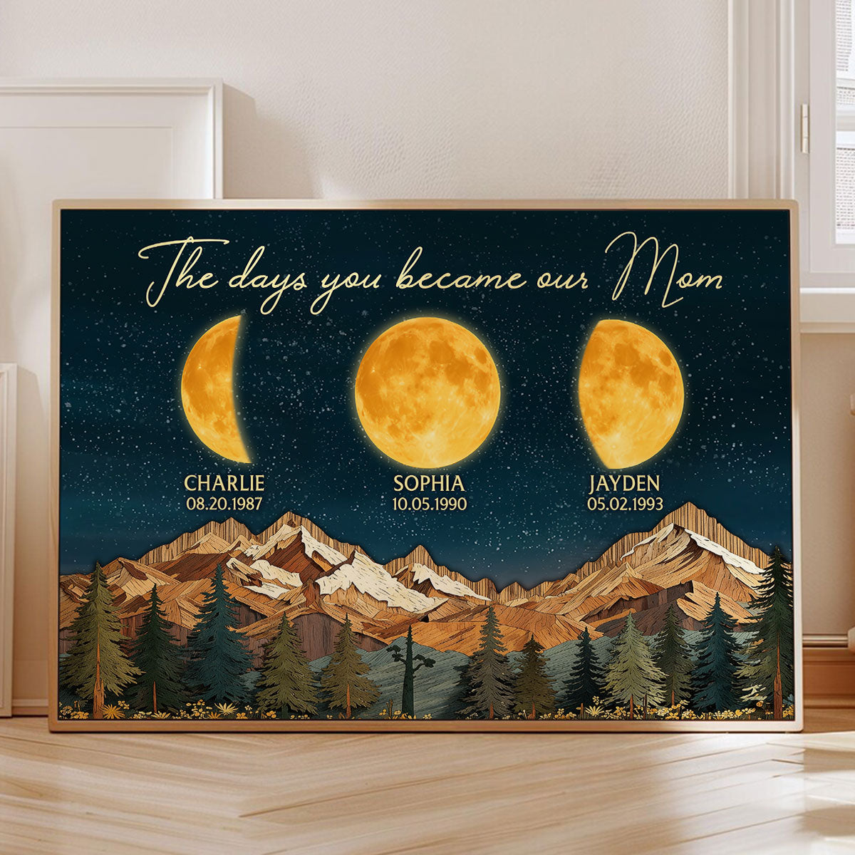 Mountain Valley The Day You Became Mom Grandma Custom Birth Moon Phase - Personalized Poster - Mother's Day Gift For Mom, Grandma