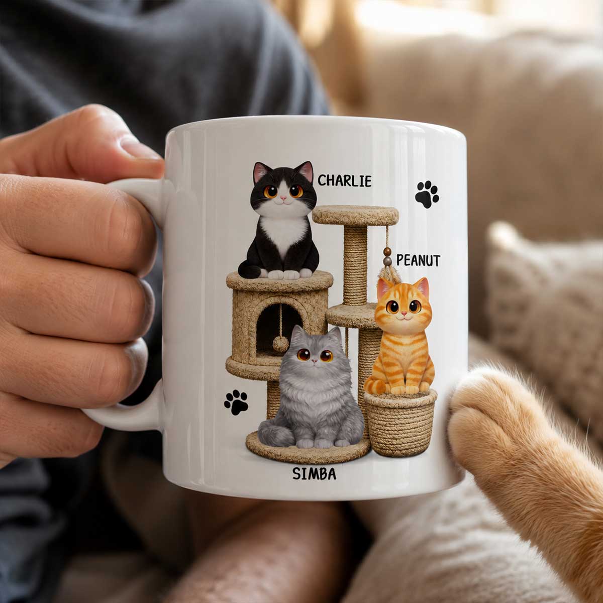Happy Father's Day Human Servant Cats On Cat Tree - Personalized Mug - Father's Day Gift For Cat Dad