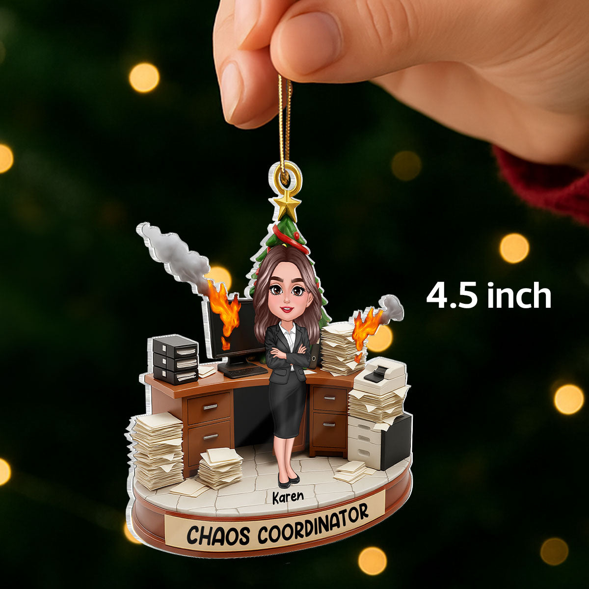 Office Chaos Coordinator - Personalized Acrylic Ornament - Funny Christmas Coworker Gift, White Elephant, Secret Santa Gift